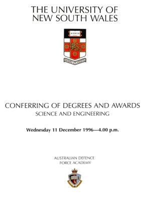 UNSW Canberra Degree Conferral Booklets (Graduation Ceremony) 1996