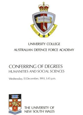 UNSW Canberra Degree Conferral Booklets (Graduation Ceremony) 1993