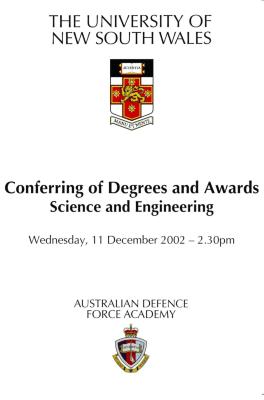 UNSW Canberra Degree Conferral Booklets (Graduation Ceremony) 2002