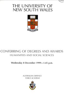 UNSW Canberra Degree Conferral Booklets (Graduation Ceremony) 1999