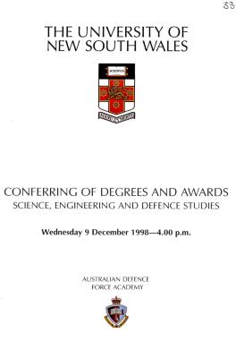 UNSW Canberra Degree Conferral Booklets (Graduation Ceremony) 1998