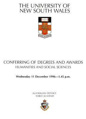 UNSW Canberra Degree Conferral Booklets (Graduation Ceremony) 1996