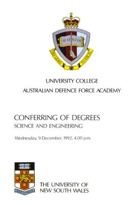 UNSW Canberra Degree Conferral Booklets (Graduation Ceremony) 1992