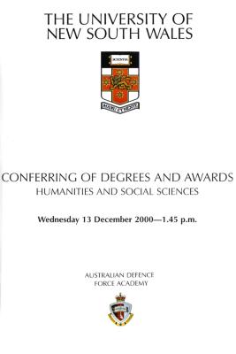 UNSW Canberra Degree Conferral Booklets (Graduation Ceremony) 2000