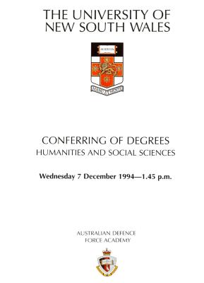 UNSW Canberra Degree Conferral Booklets (Graduation Ceremony) 1994