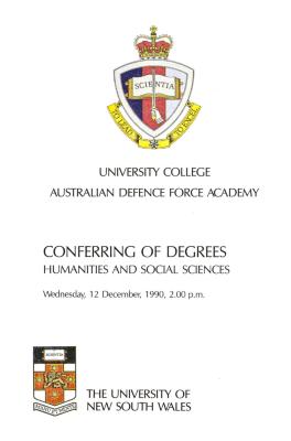 UNSW Canberra Degree Conferral Booklets (Graduation Ceremony) 1990