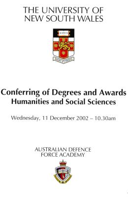 UNSW Canberra Degree Conferral Booklets (Graduation Ceremony) 2002