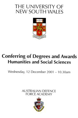 UNSW Canberra Degree Conferral Booklets (Graduation Ceremony) 2001