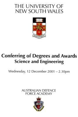 UNSW Canberra Degree Conferral Booklets (Graduation Ceremony) 2001