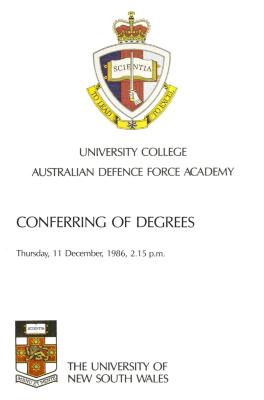 UNSW Canberra Degree Conferral Booklets (Graduation Ceremony) 1986