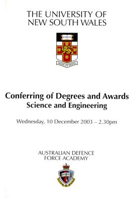 UNSW Canberra Degree Conferral Booklets (Graduation Ceremony) 2003