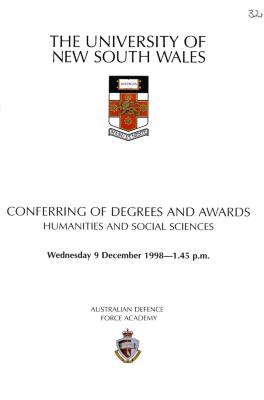 UNSW Canberra Degree Conferral Booklets (Graduation Ceremony) 1998