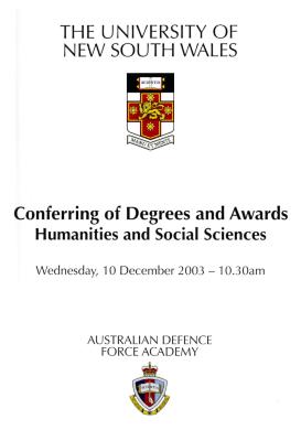 UNSW Canberra Degree Conferral Booklets (Graduation Ceremony) 2003